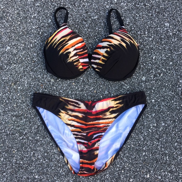 VENUS Other - Black Bikini Set with Red & Orange Tiger Print